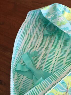 Butterfly Pillowcase, Handmade Cotton, Turquoise Floral Border, Ribbon Closure